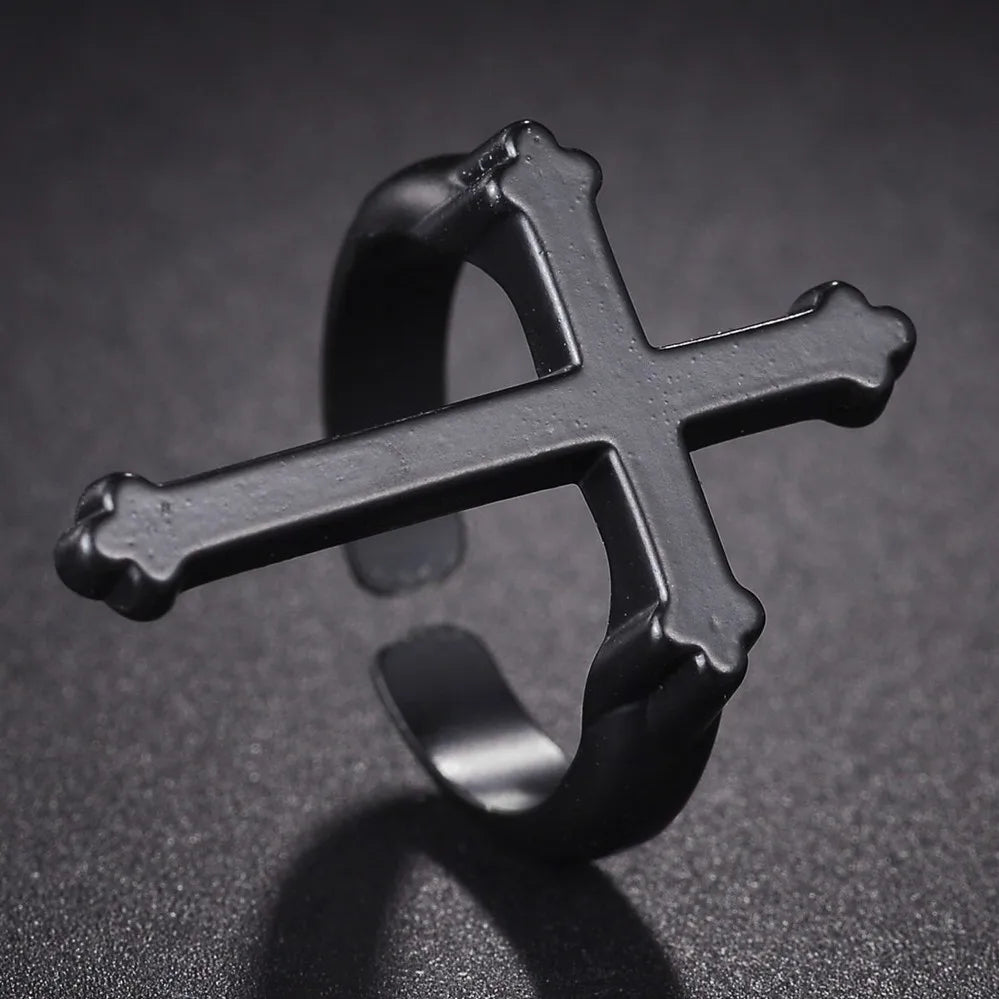 Men's Ring Christian Cross Signet Black