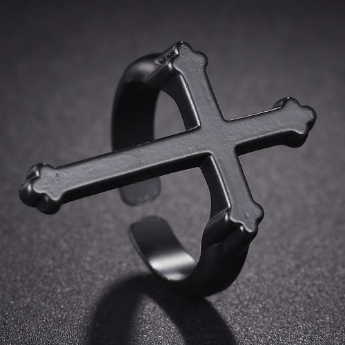 Men's Ring Christian Cross Signet Black