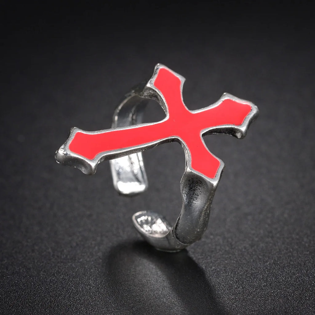 Men's Ring Christian Cross Signet Red