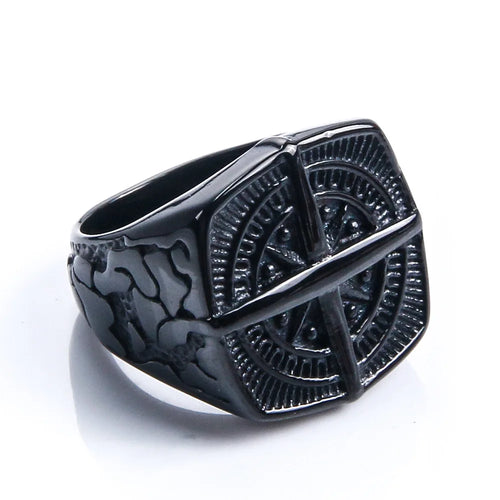 Men's Compass Nautical Rose Ring black