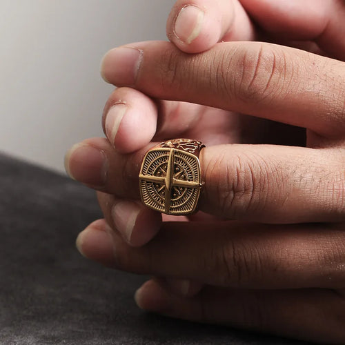 Men's Compass Nautical Rose Ring gold