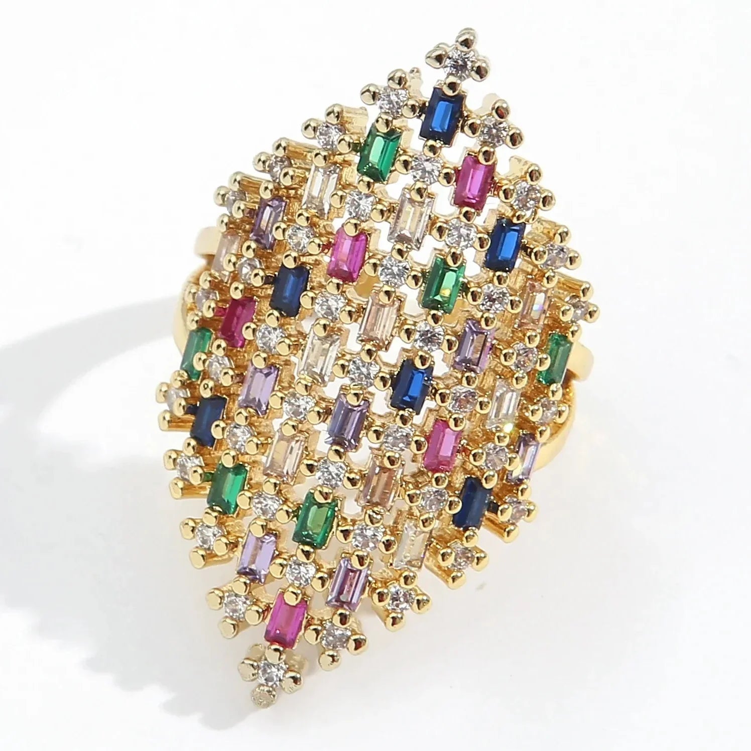 Wide rainbow women's ring in silver
