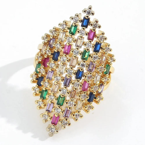 Wide rainbow women's ring in silver