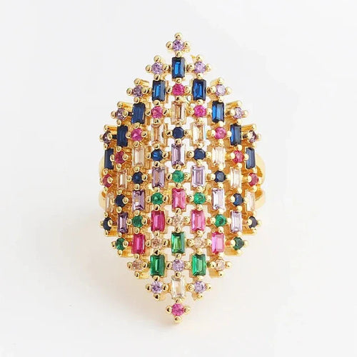 Wide rainbow women's ring in gold