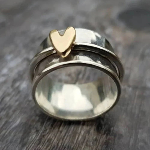 Wide Heart Gold Ring