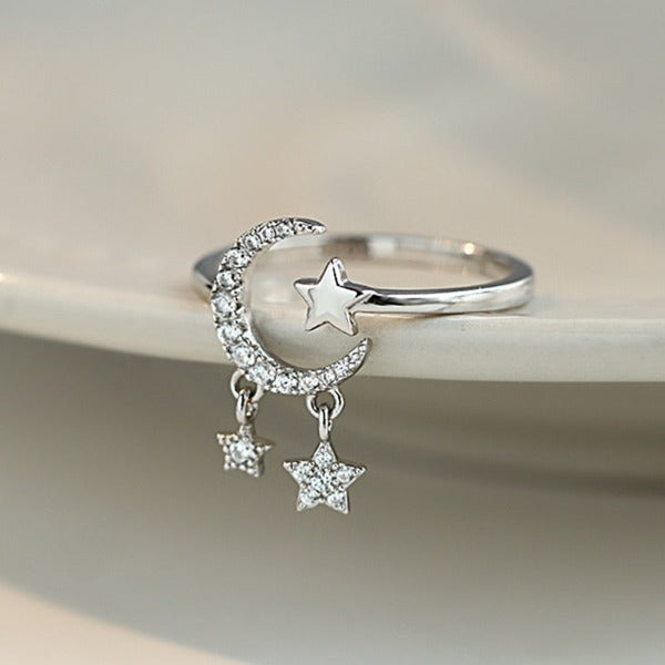 Moon and Star Ring for Women Celestial Band