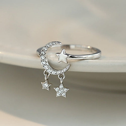 Moon and Star Ring for Women Celestial Band