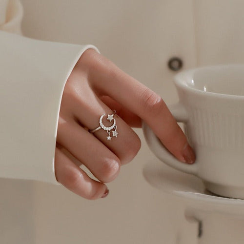 Moon and Star Ring for Women Celestial Band