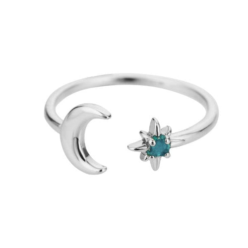 Women's Moon Ring Celestial Band Silver