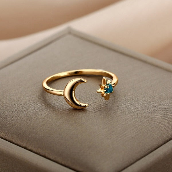 Women's Moon Ring Celestial Band Gold