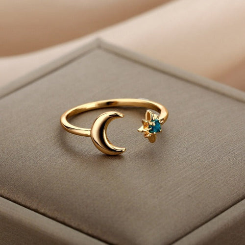 Women's Moon Ring Celestial Band Gold