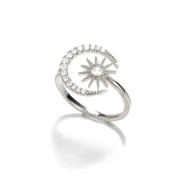 Women's Moon Ring Celestial Band Sun Silver