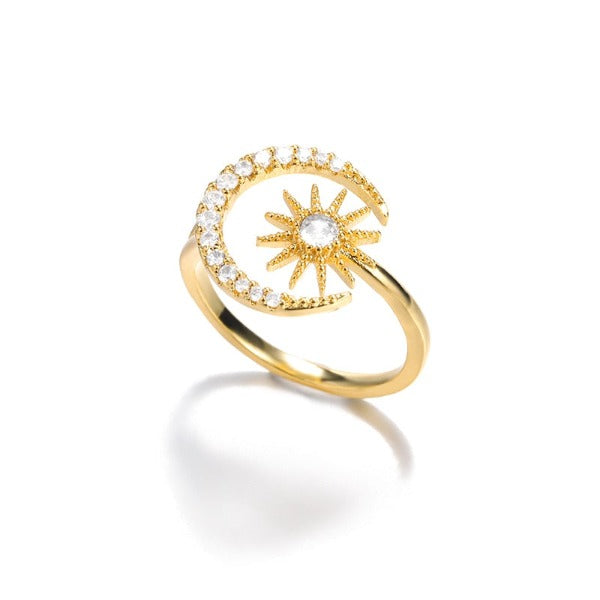 Women's Moon Ring Celestial Band Sun Gold