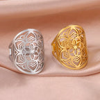 Mandala Women's Ring Flower Gold Band