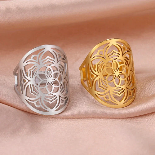 Mandala Women's Ring Flower Gold Band