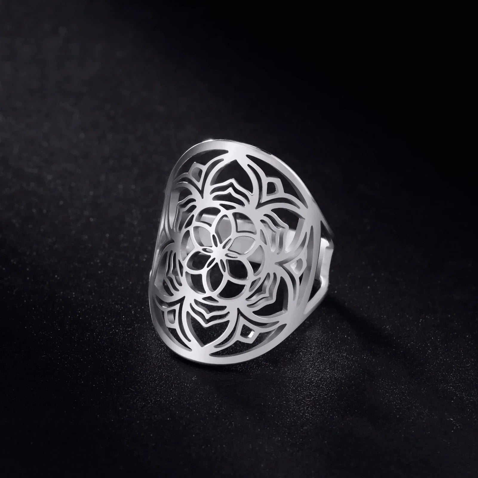 Mandala Women's Ring Flower Silver Band