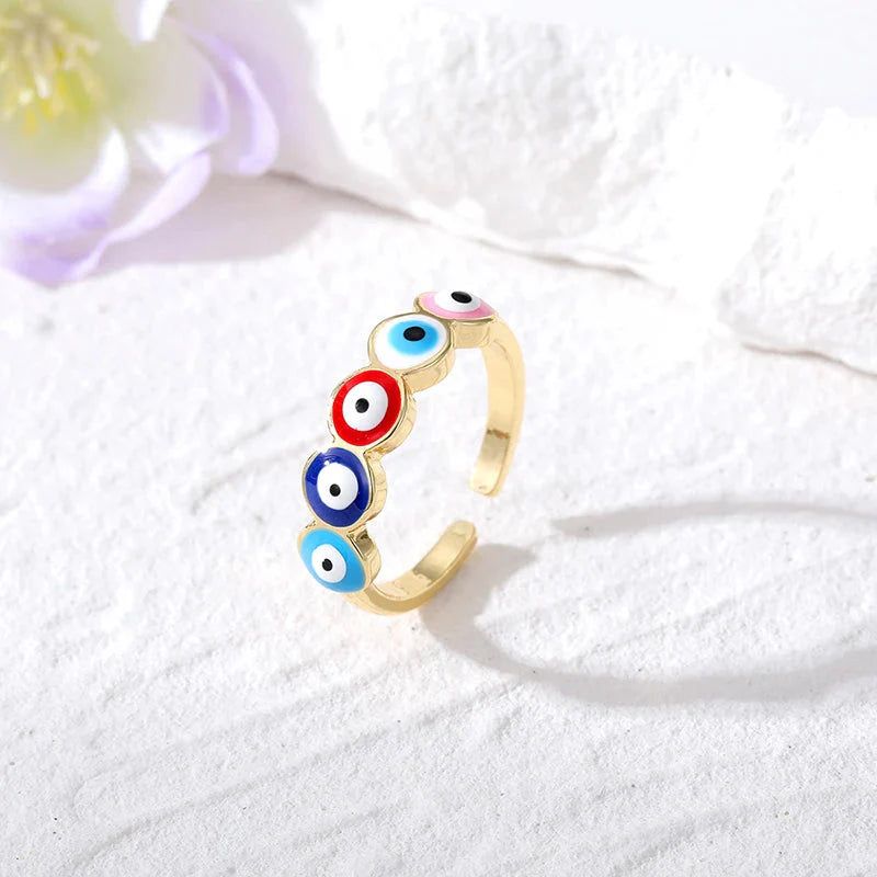 Multicolor Turkish Blue Evil Eye Ring