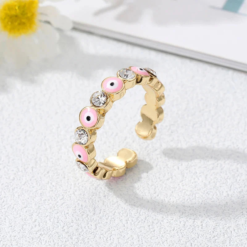 Bohemian Style Turkish Blue Evil Eye Ring pink