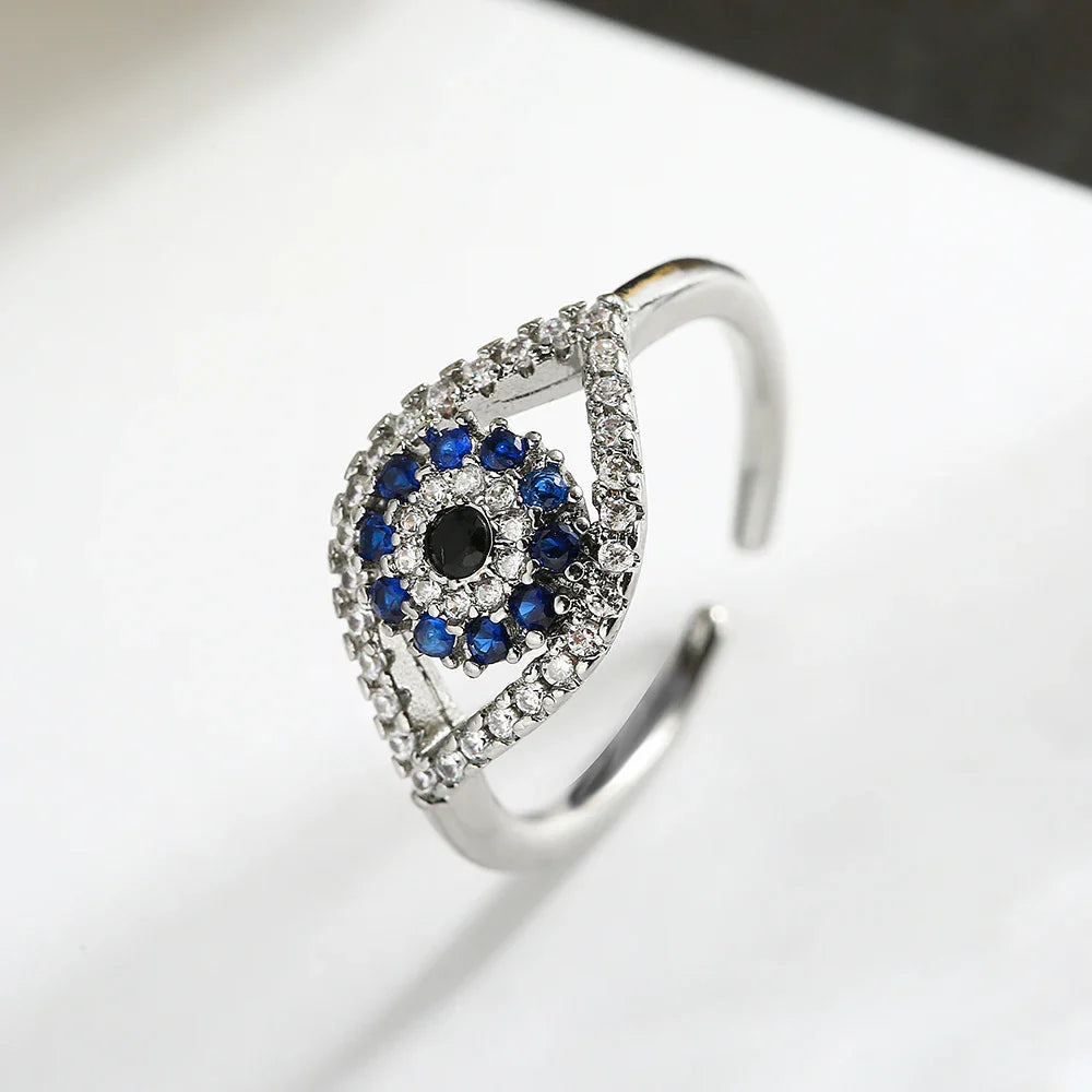 Blue Turkish Evil Eye Zircon Silver Ring