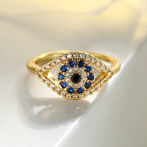 Blue Turkish Evil Eye Zircon Ring gold