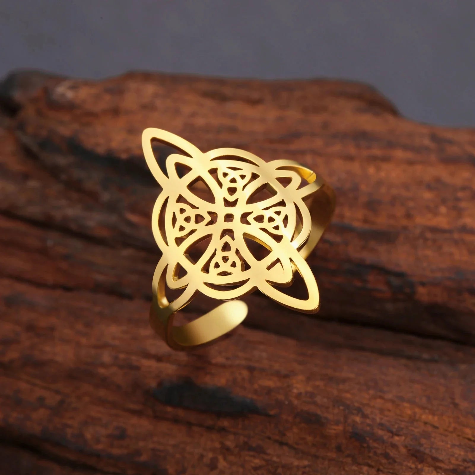 Witch Knot Protection Ring for Women Wiccan Gold