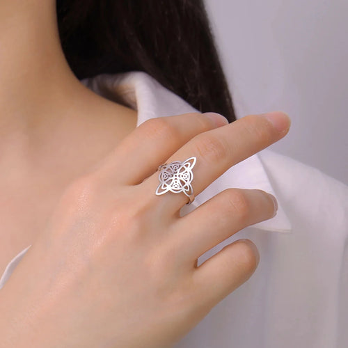 Witch Knot Protection Ring for Women Wiccan Silver