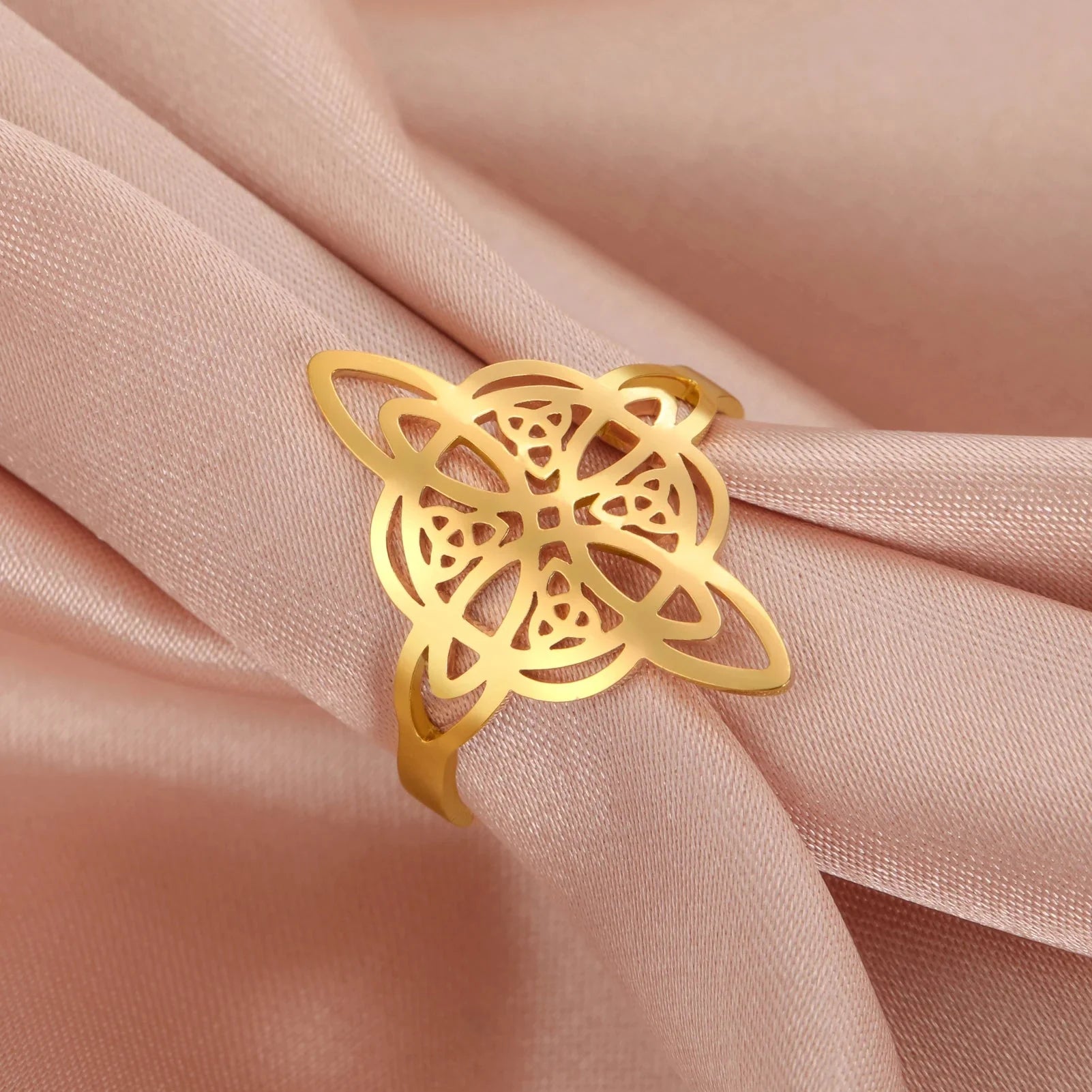 Witch Knot Protection Ring for Women Wiccan Gold