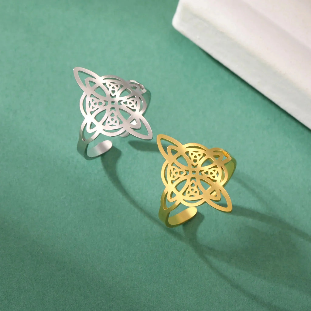 Witch Knot Protection Ring for Women Wiccan Gold