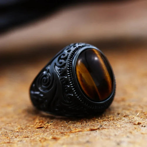 Black Decorated Men's Tiger's Eye Ring