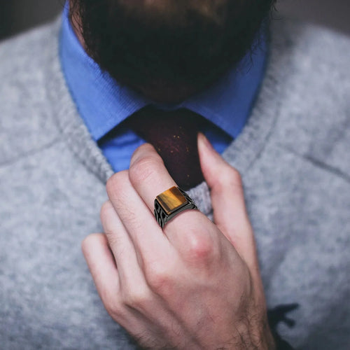 Tiger Eye Ring for Men Square Stone