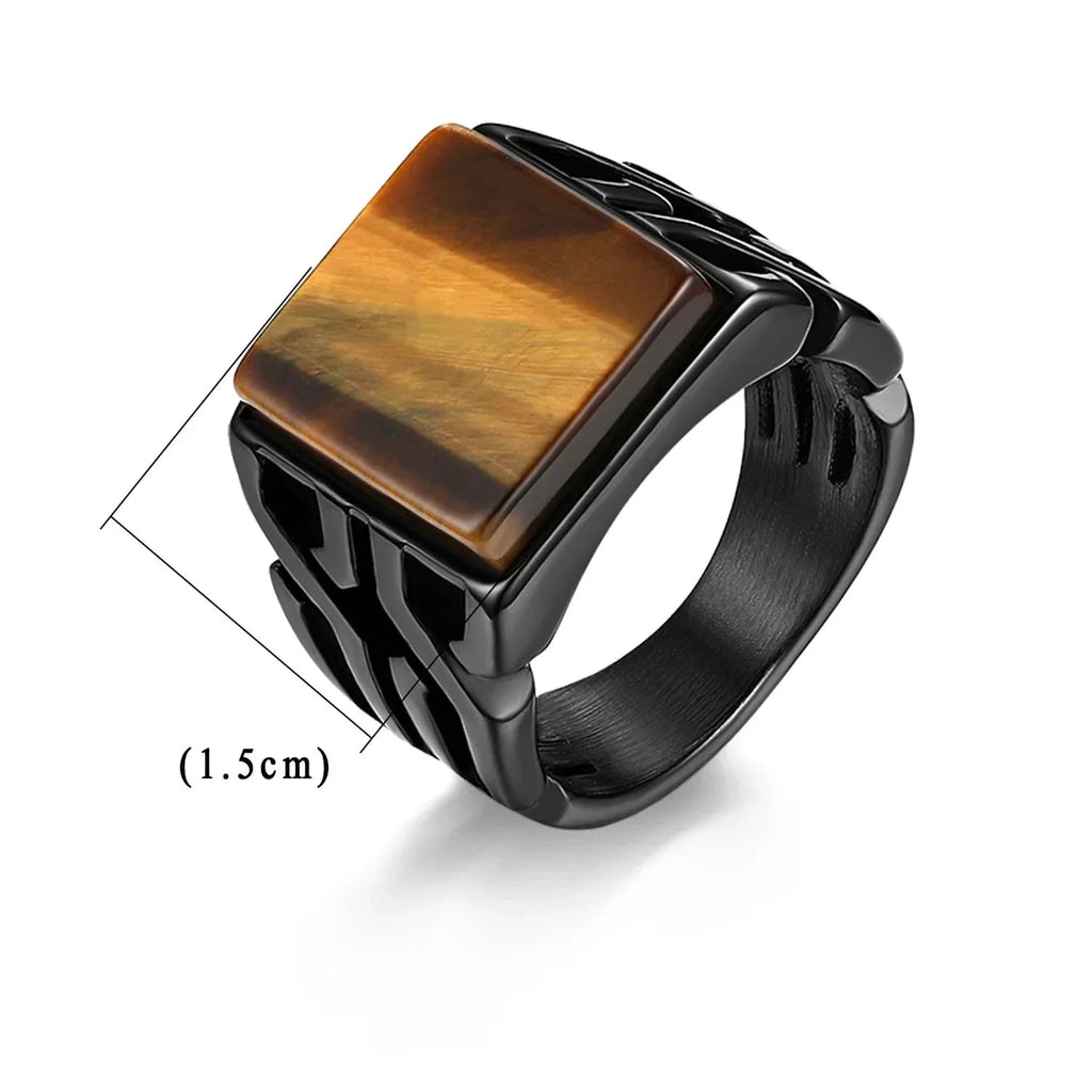 Tiger Eye Ring for Men Square Stone