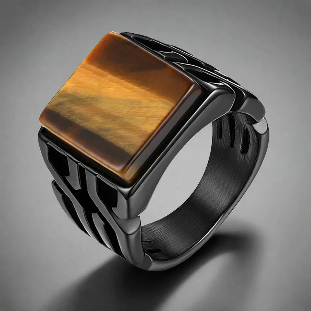 Tiger Eye Ring for Men Square Stone