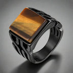 Tiger Eye Ring for Men Square Stone