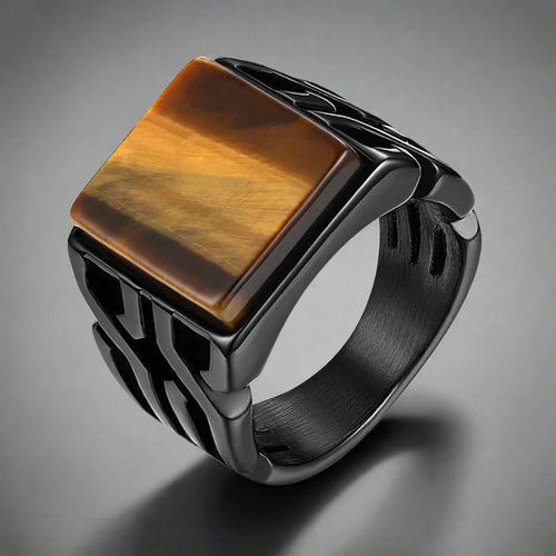 Tiger Eye Ring for Men Square Stone