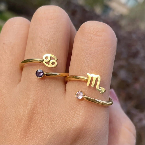 Gold Zodiac Sign Ring 12 Constellations Cancer
