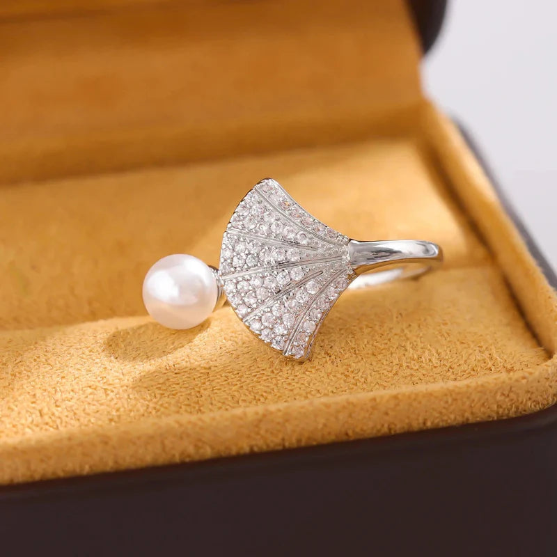 Scallop Shell and Pearl Seashell Ring