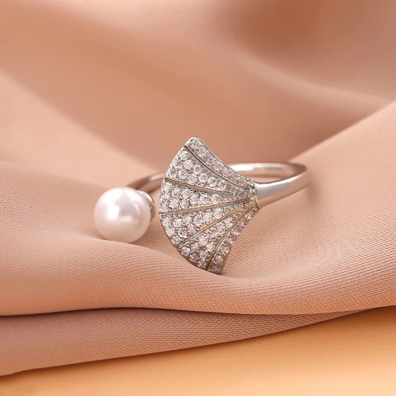 Scallop Shell and Pearl Seashell Ring