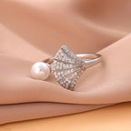 Scallop Shell and Pearl Seashell Ring