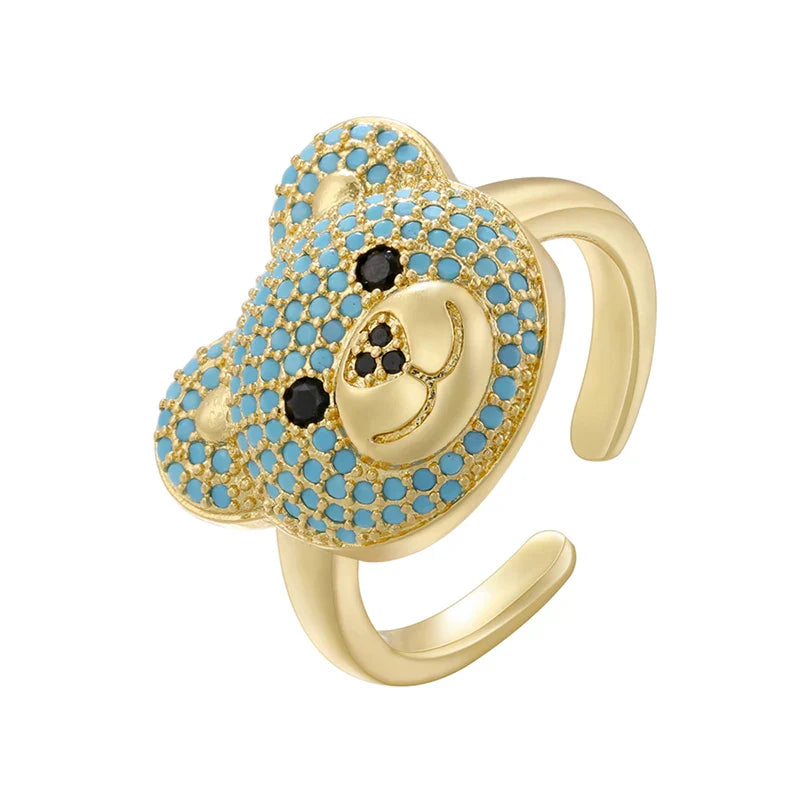 Gold and Blue Bear Stone Ring