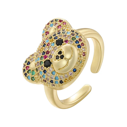 Gold and Multicolored Bear Stone Ring