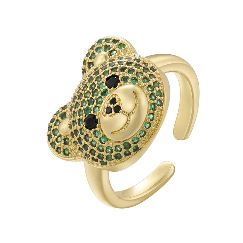 Gold and Green Bear Stone Ring