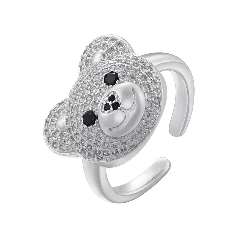 Silver and White Bear Stone Ring