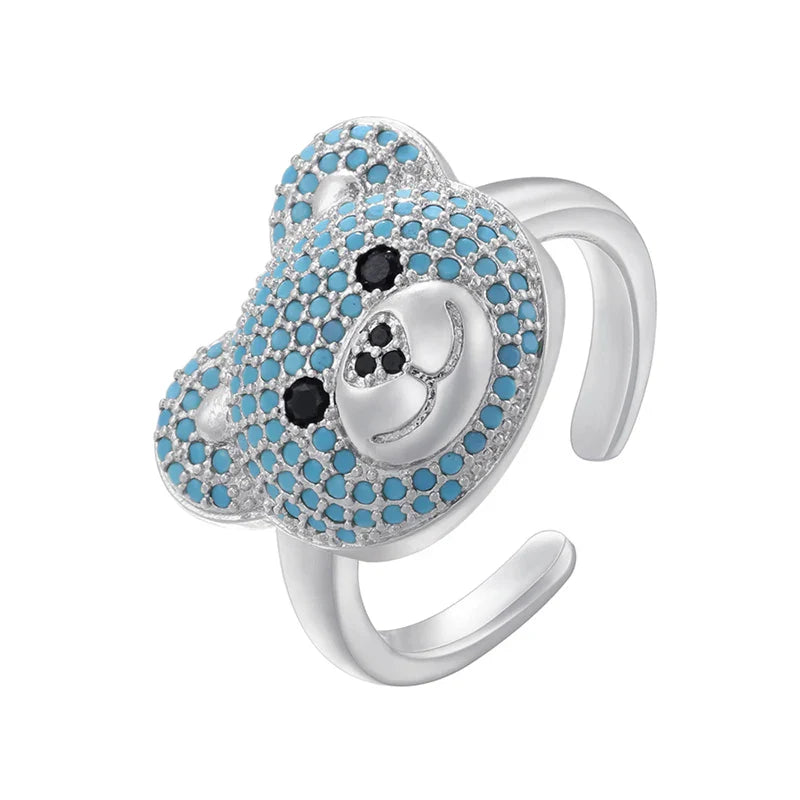 Silver and Blue Bear Stone Ring