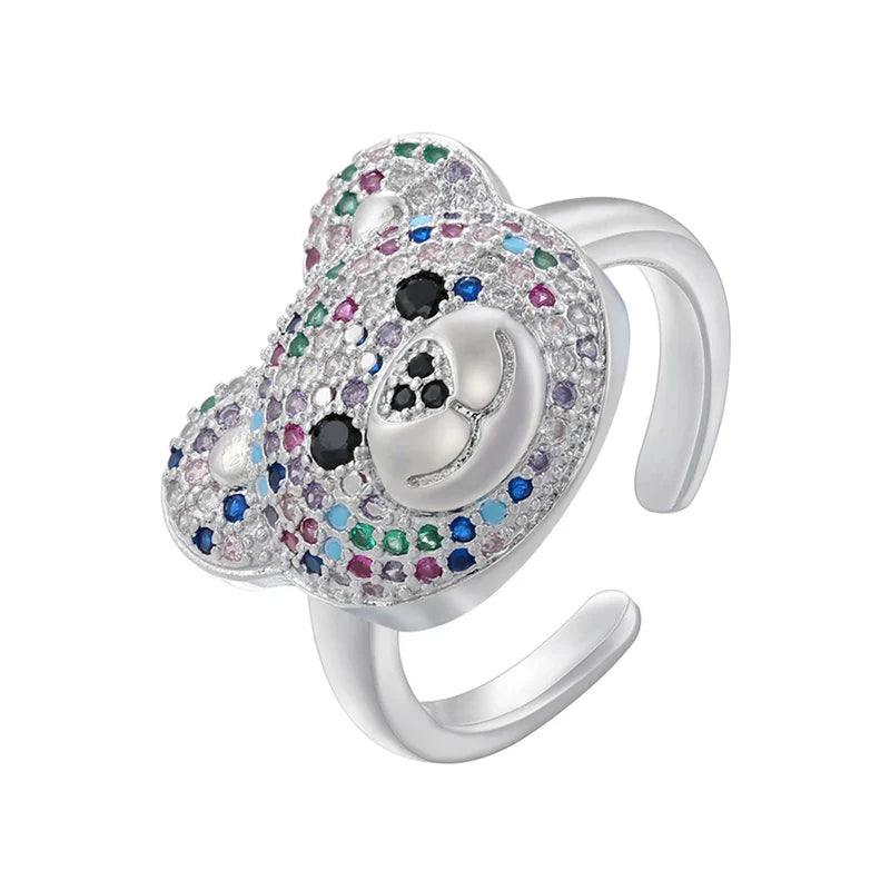 Silver and Multicolored Bear Stone Ring