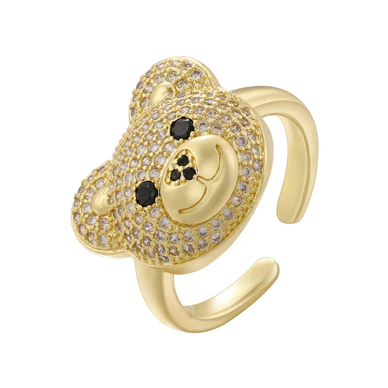 Gold and White Bear Stone Ring
