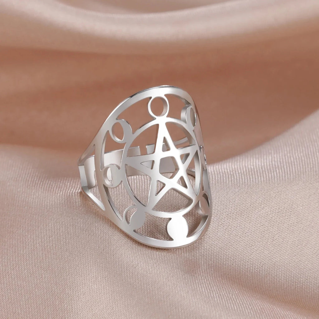 Pentacle Witchcraft Wiccan Ring Silver