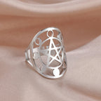 Pentacle Witchcraft Wiccan Ring Silver