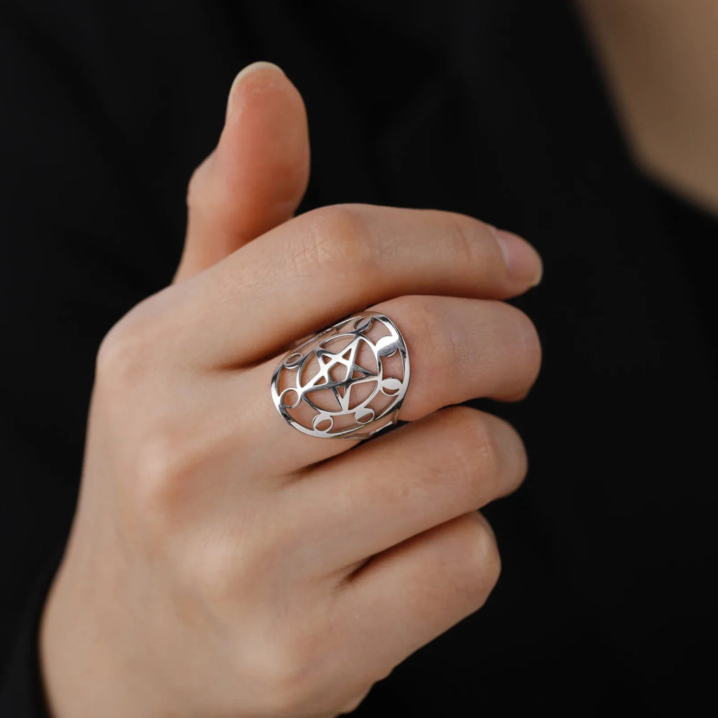 Pentacle Witchcraft Wiccan Ring Silver