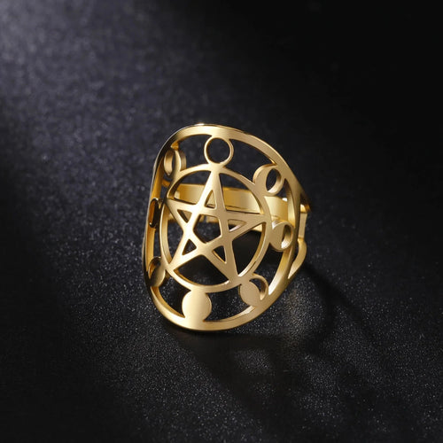 Pentacle Witchcraft Wiccan Ring Gold