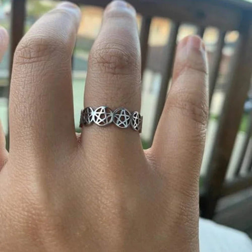Wiccan Pentacle Witchcraft Ring for Women, Silver
